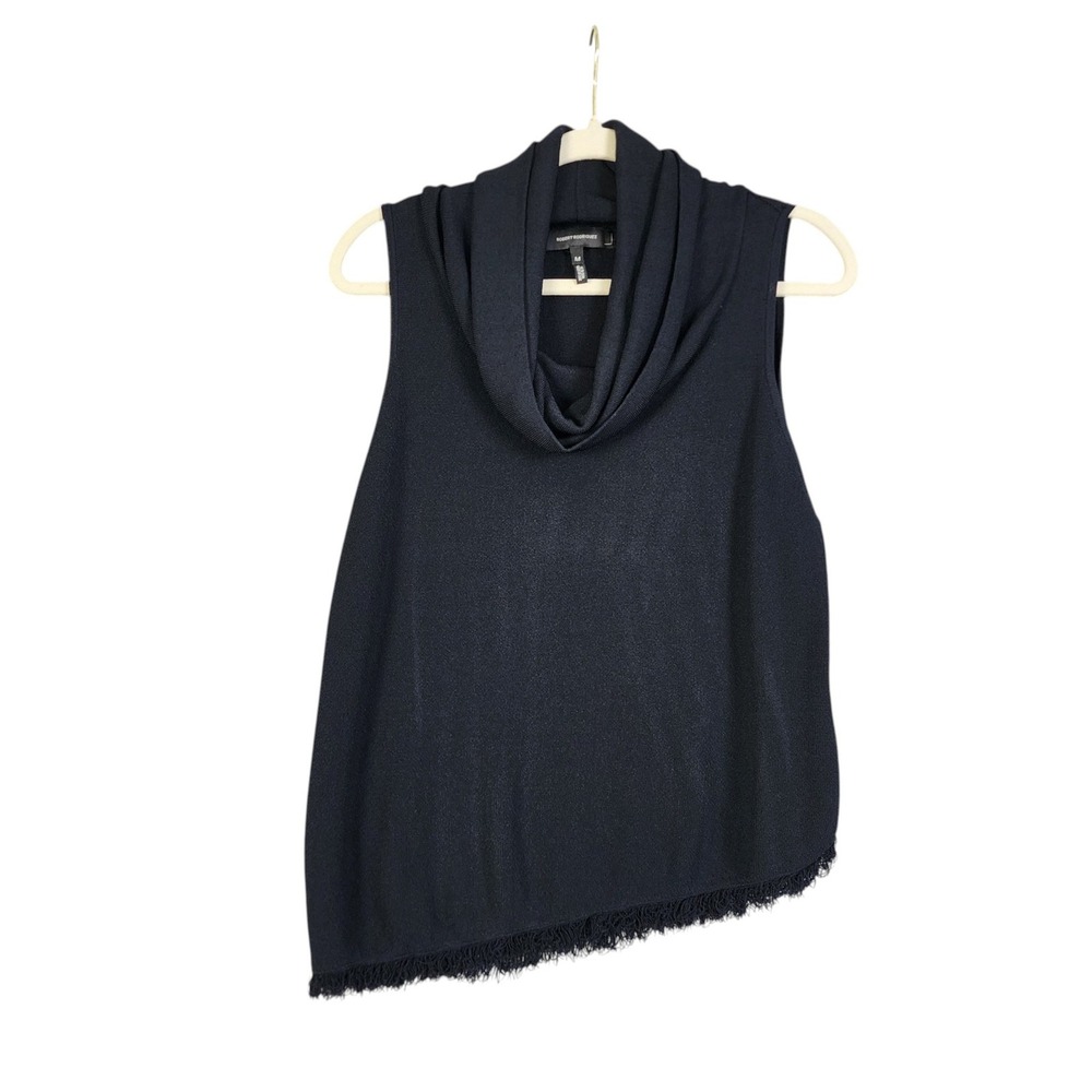 Robert‎ Rodriguez Womens Becca Fringe Asymmetrical Knit Top Size Medium Black